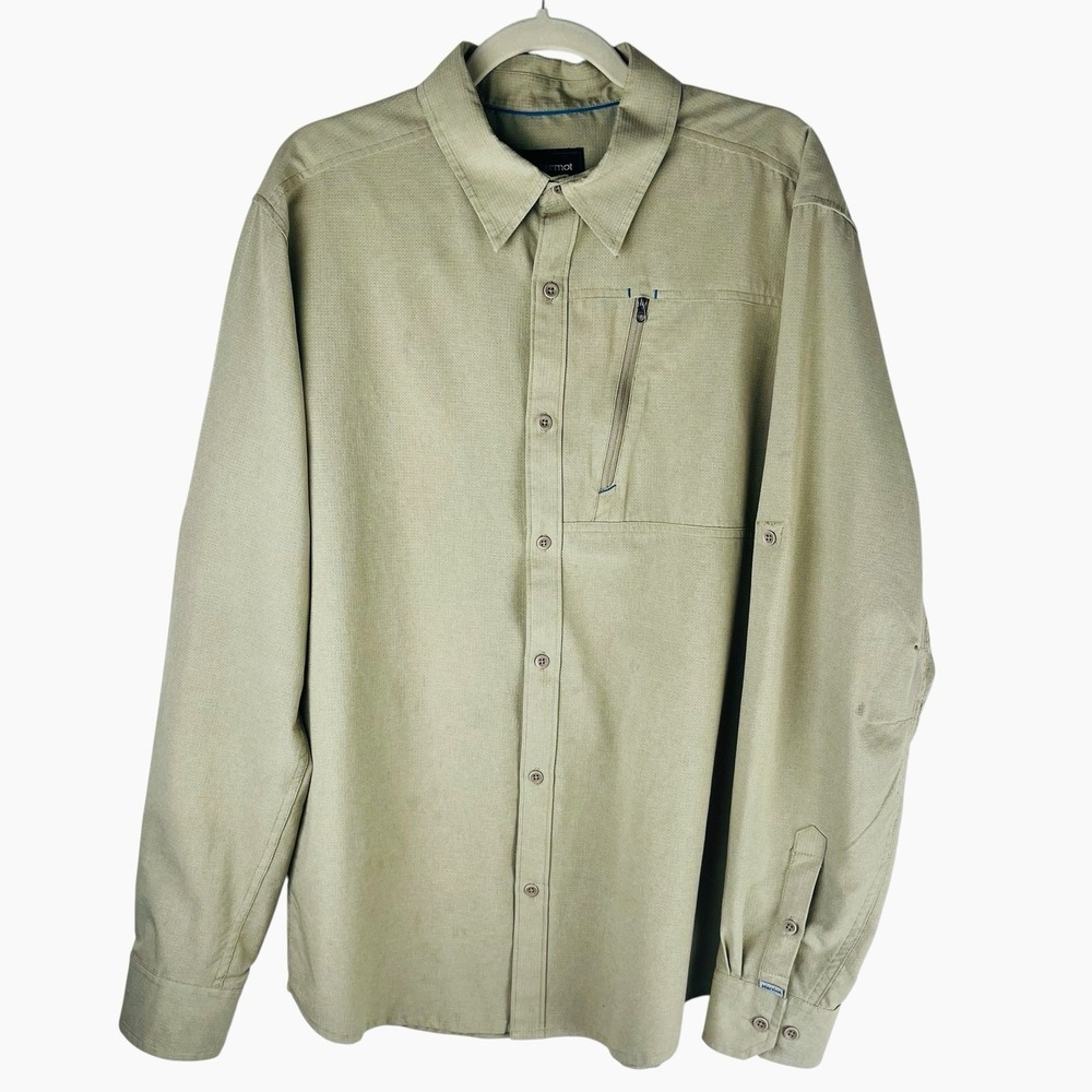 Marmot Shirt Mens‎ XL Tan Perforated Vented Fishing Performance Hiking Outdoor
